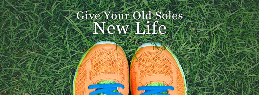 Picture of sneakers on grass caption give your old soles new life